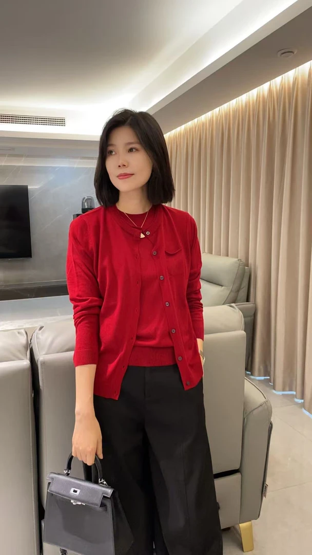 JY25秋冬针织长袖不褪色厚款圆领毛衣气质上衣开衫