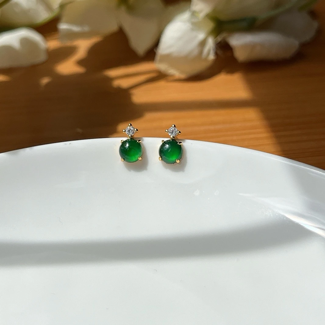 【郭老师】约4.8mm翡翠蛋面s925耳钉