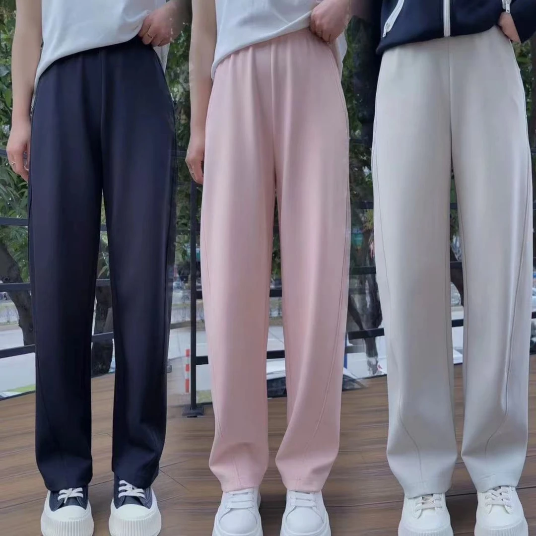 静姐  早春新款显瘦百搭宽松休闲高腰直筒扇子裤