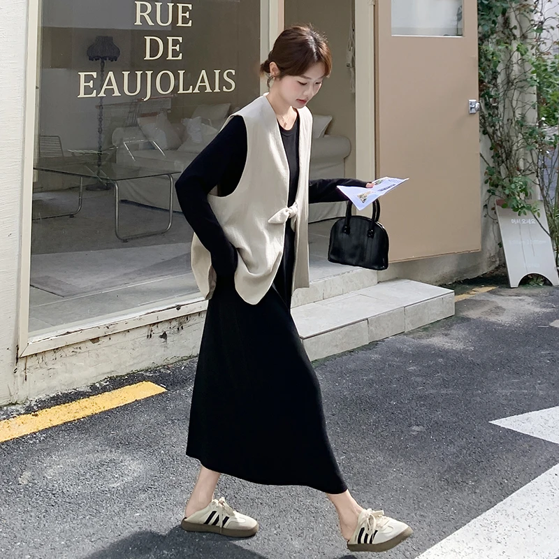 法式慵懒风气质休闲套装裙女2025秋季新款高级感马甲连衣裙两件套