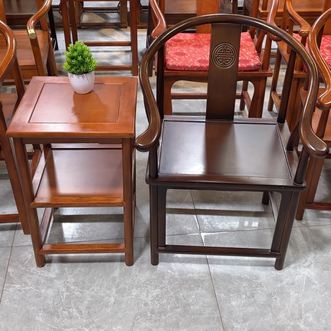 玻璃可**多深胡桃色圈椅三件套一套