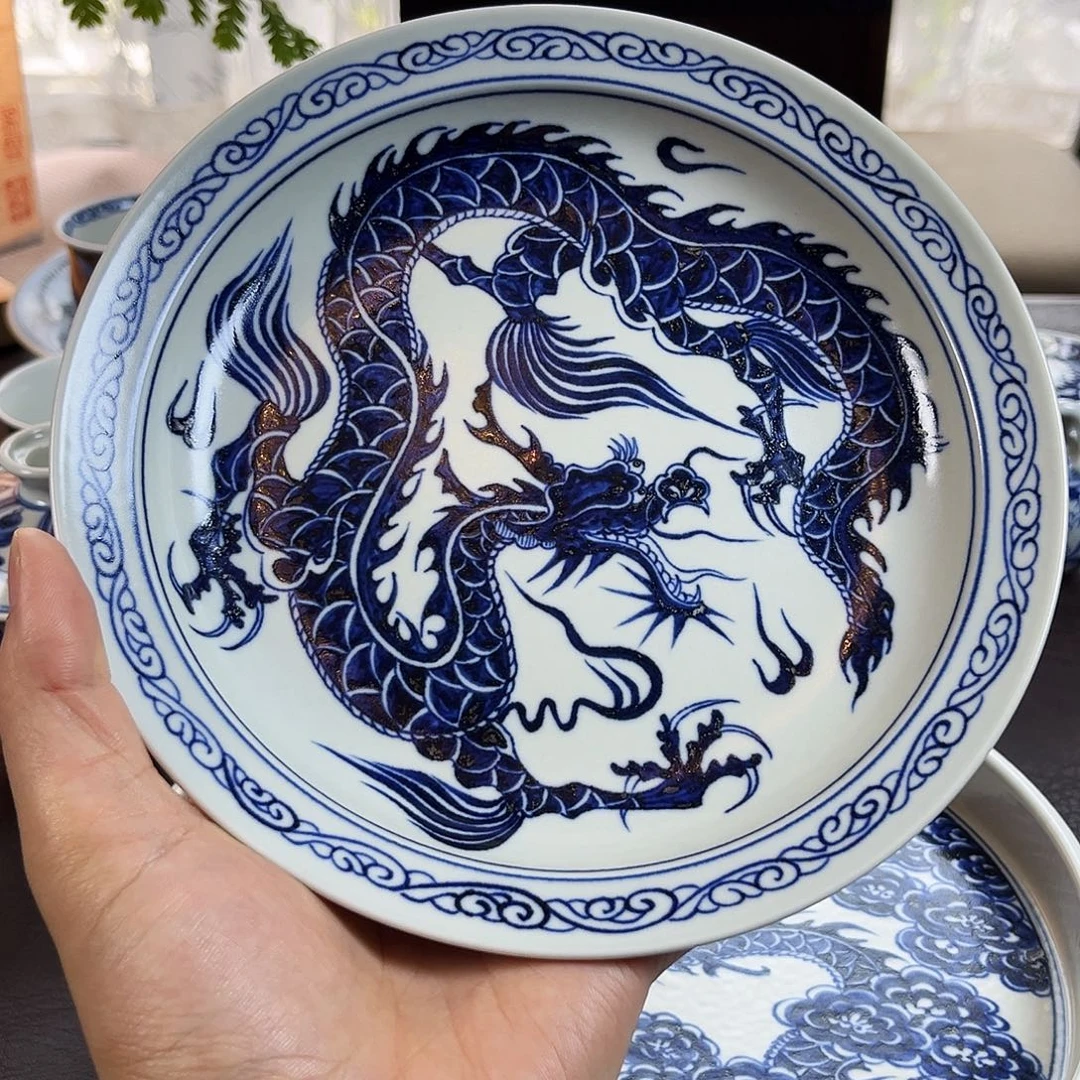最***影朝岚夕霞至正元青花龙纹壶承全手绘原矿釉烧制微瑕
