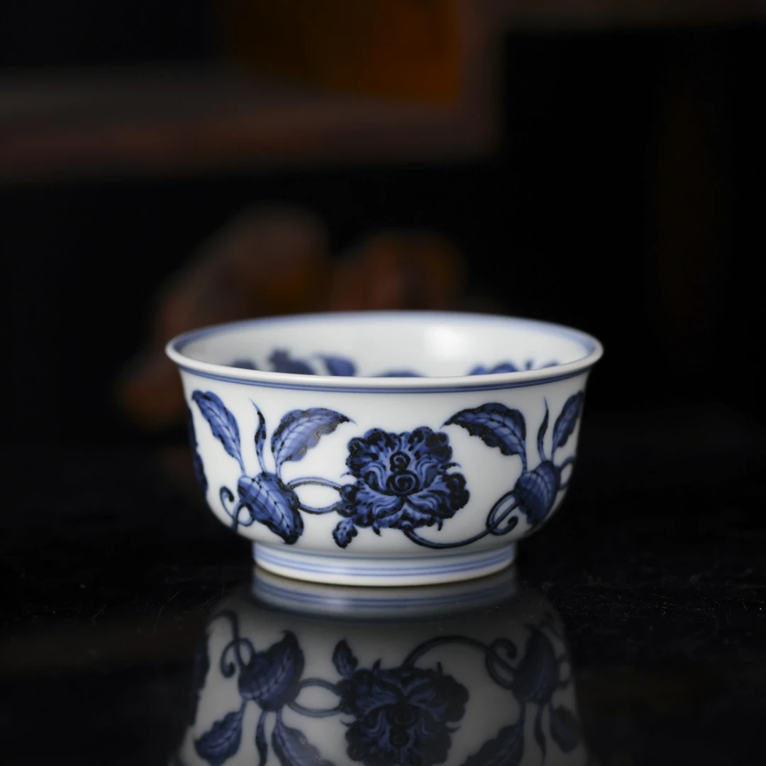 盛古珍玩-仿明折枝花卉杯--手绘陶瓷有差异