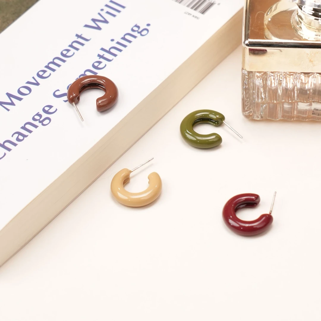 黄铜珐琅耳饰 【冬日信】S925银针黄铜珐琅滴釉秋冬色调耳圈