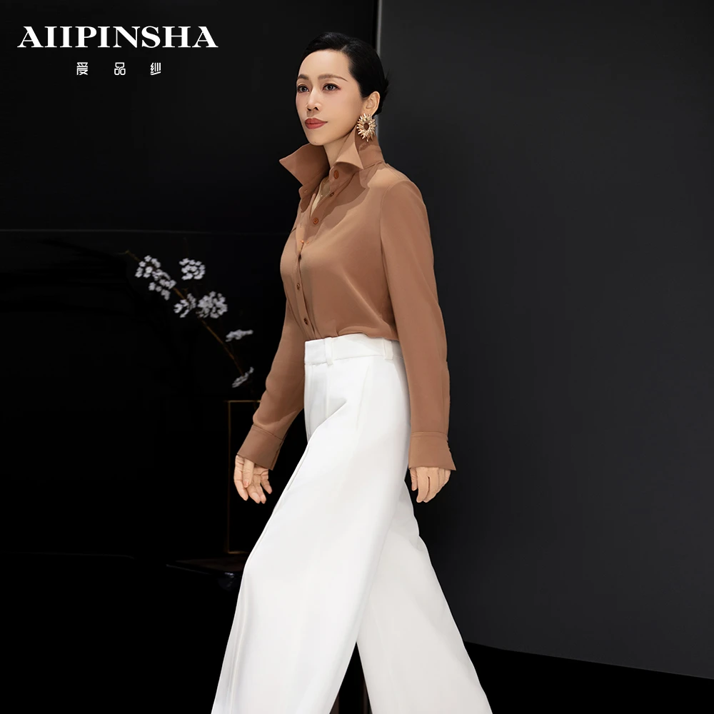 琴老板爱品纱【摩卡慕斯】轻奢设计师百搭三醋酸衬衣E6SB612E40