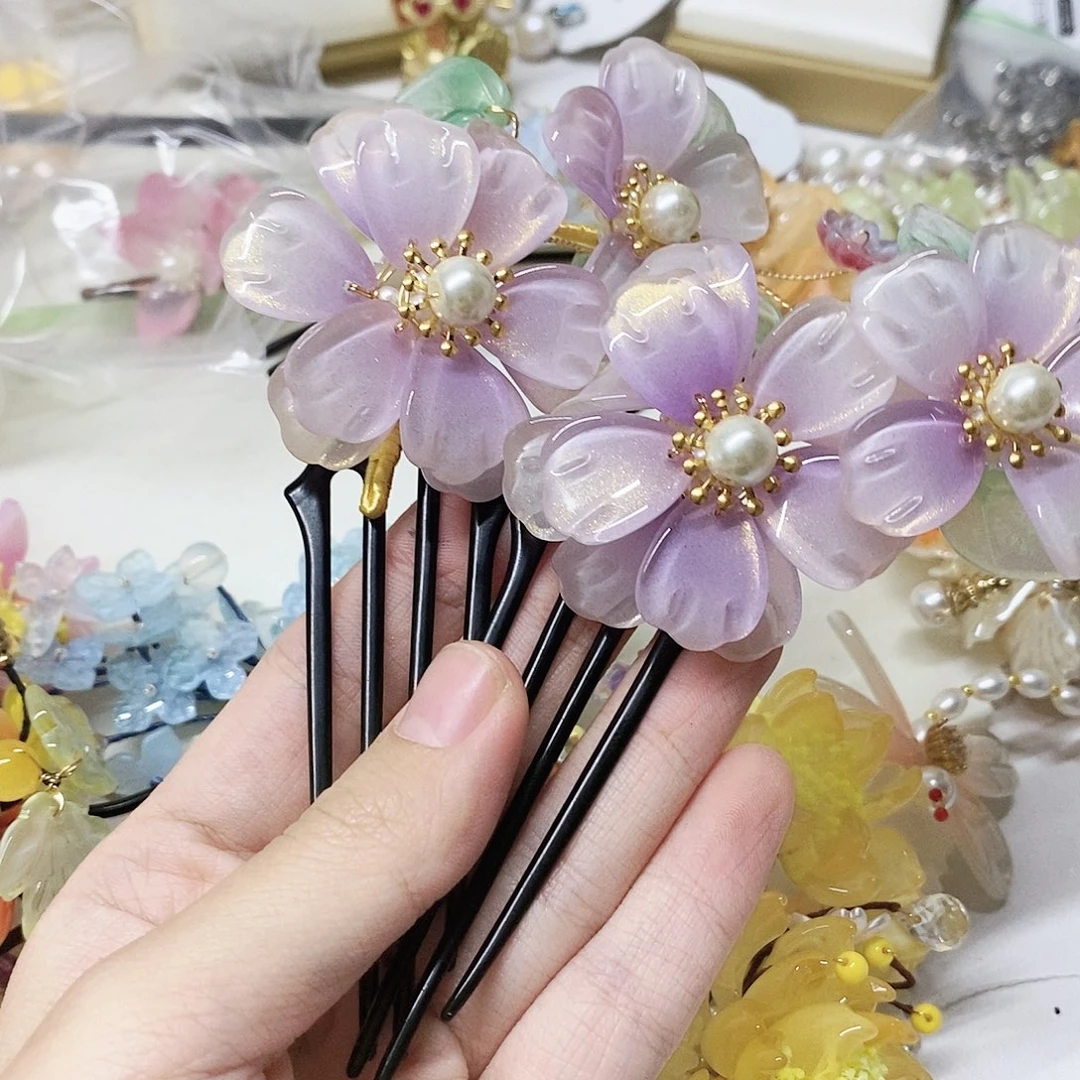 蝶***扬琉璃发簪步摇发卡