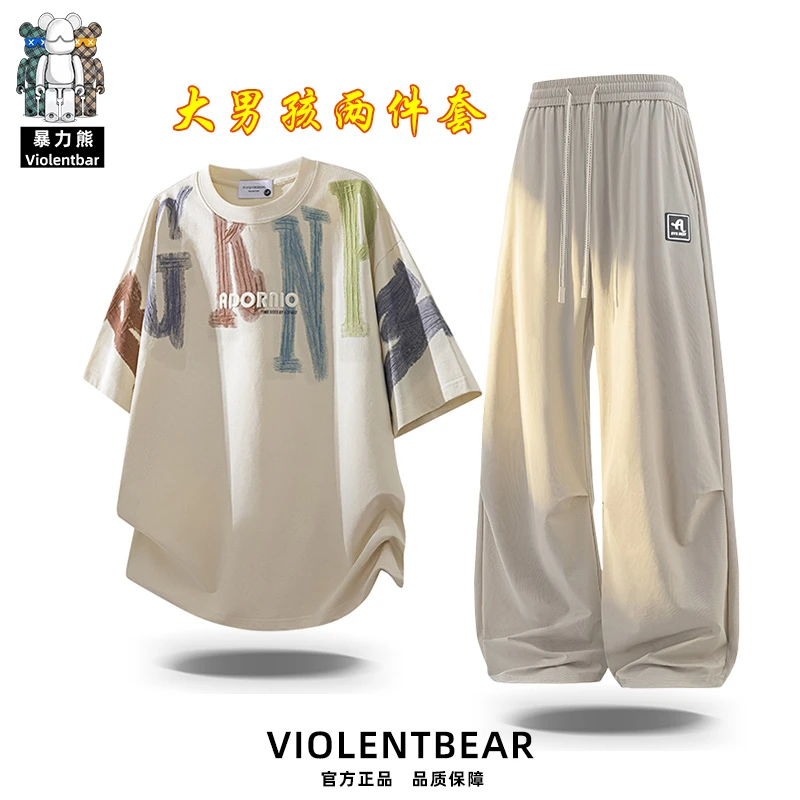 【暴力熊品牌现货】大男孩短袖t恤套装男款夏季爆款潮流休闲两件套
