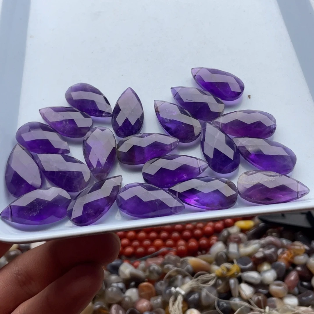 玛瑙/玉髓合金珠宝半成品一个装乌拉圭紫水切面雨滴珠12*24mm