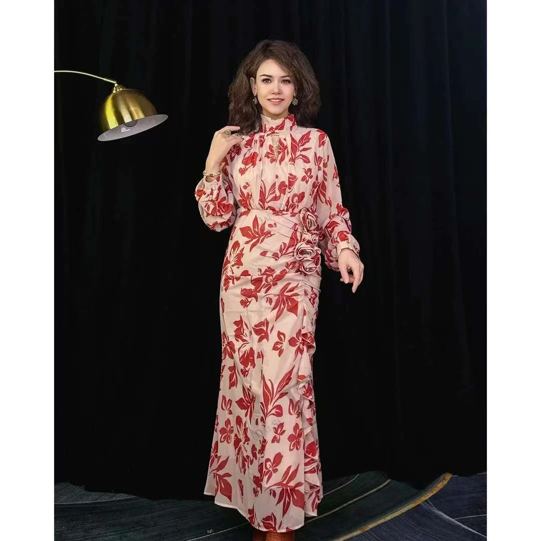 6015【服装批发】新款玫瑰花花纹时尚气质连衣裙