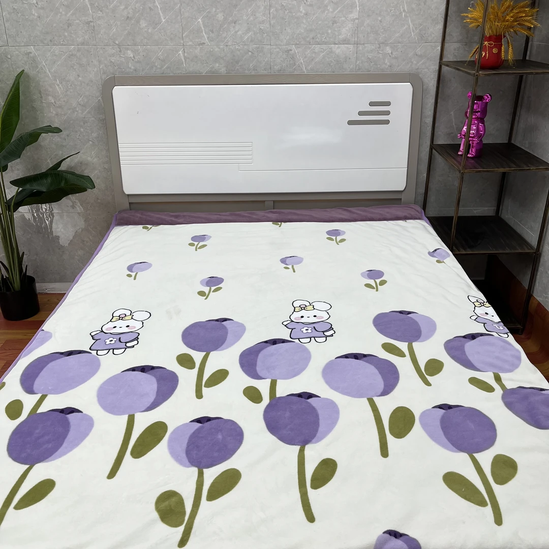 恒峰家纺【紫色郁金香兔子被子】1.5*2.0简约加绒加厚可机洗被子