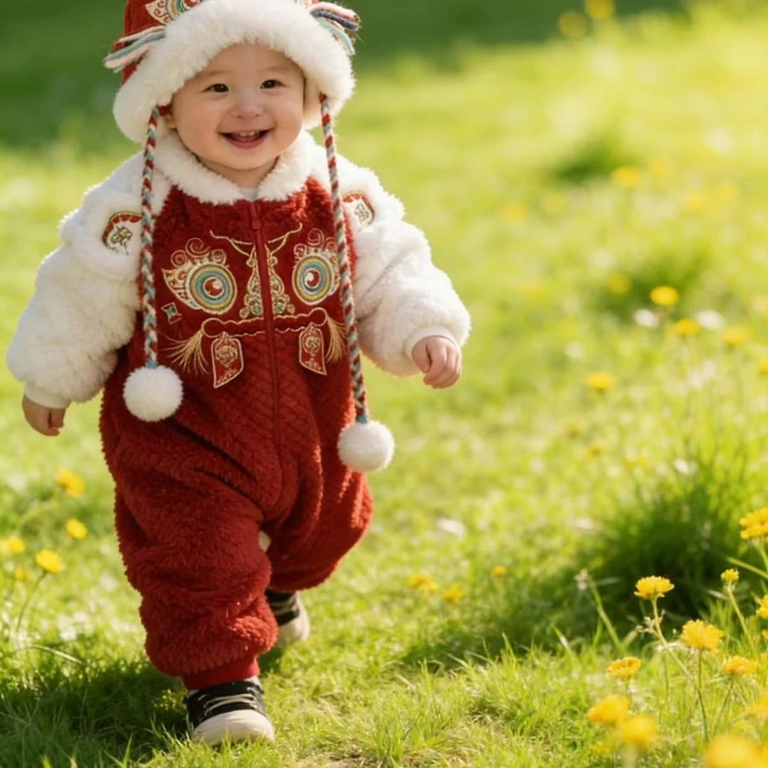 婴儿新款新中式宝满月加棉连体拜年周岁哈衣百天男女礼服防寒爬服