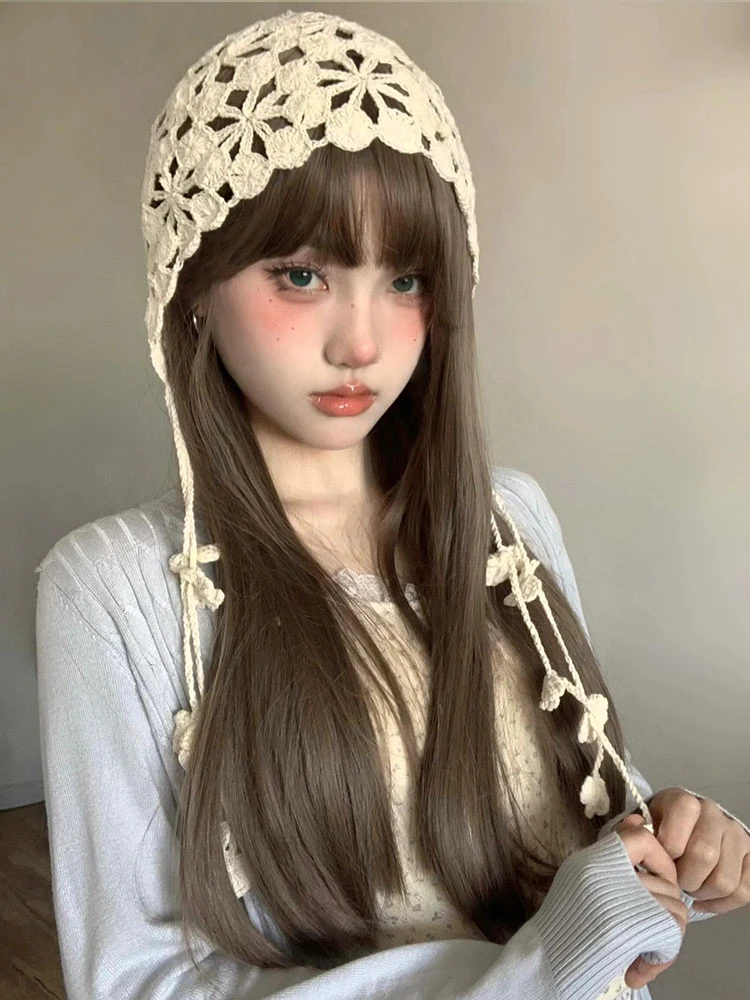 波西米亚手工针织花朵流苏包头帽民族风镂空钩花帽子云南出游百搭