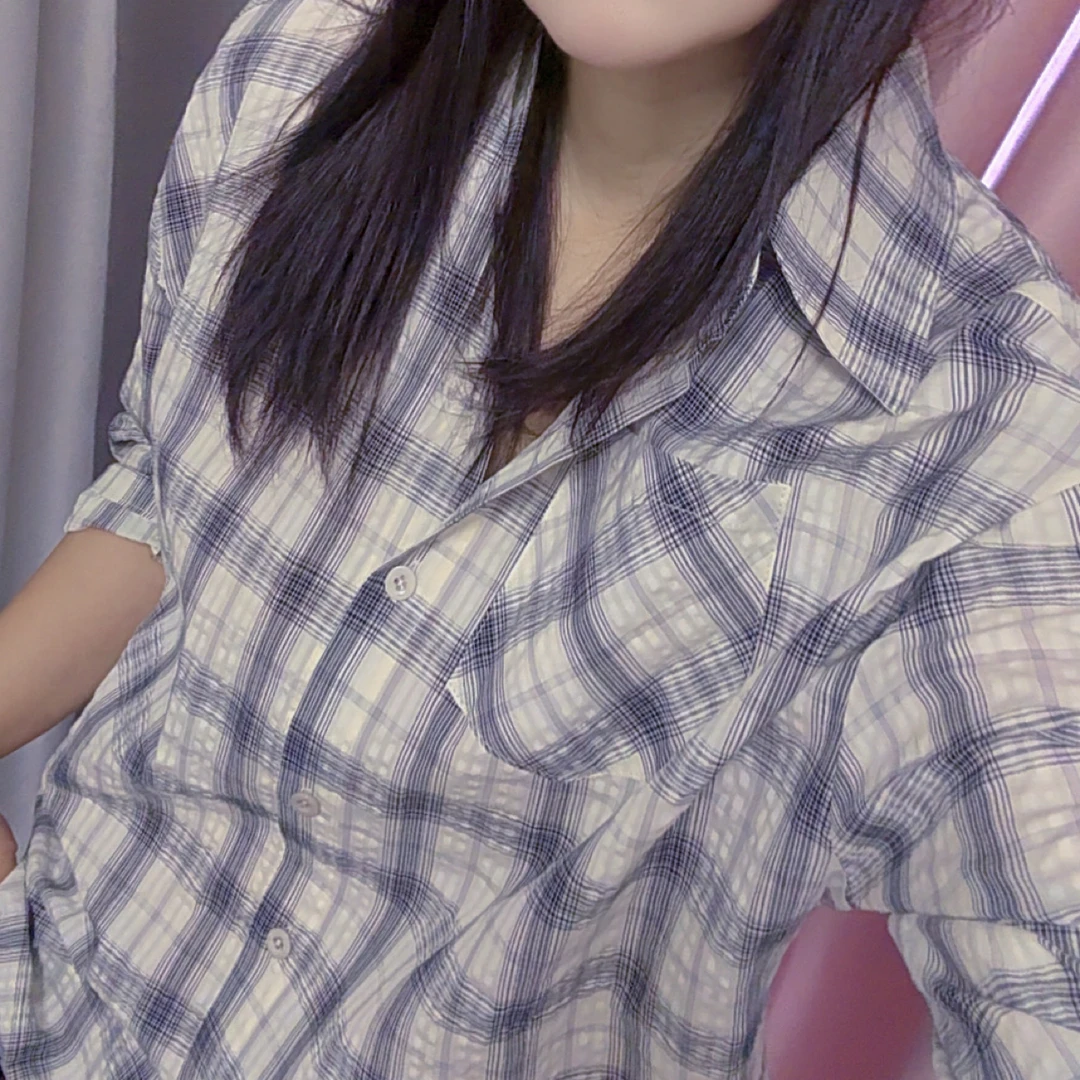 16039美式复古格子衬衫女早冬季2025年新款宽松百搭长袖衬衣