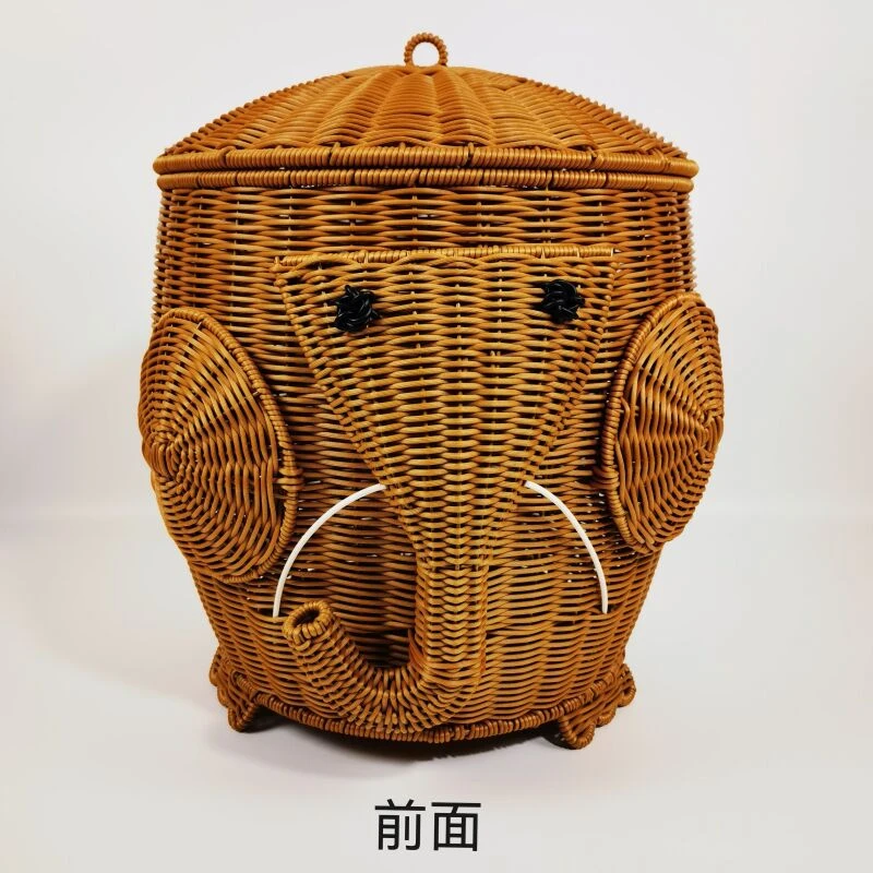 [吉象如意]手工编织大象造型收纳桶创意储物脏衣篓仿藤编35*36