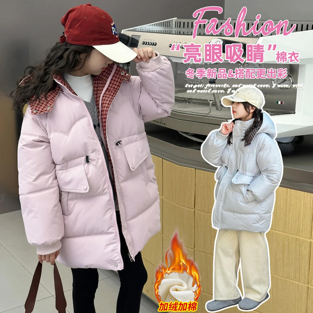 女童棉服中大童加厚连帽款韩版宽松时尚洋气舒适保暖