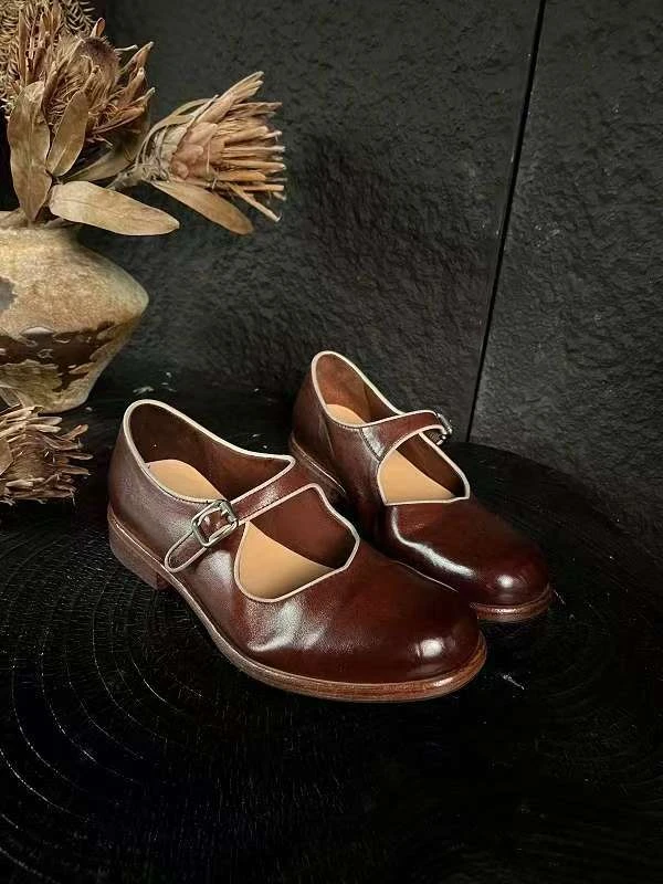 CHEN C手工女鞋（35-40码）手工复古做旧水洗马皮小单鞋