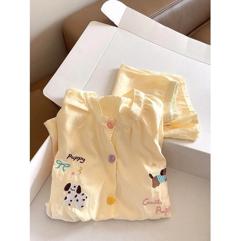 【蝴蝶结小狗】韩系可爱清纯睡衣女夏季爆款短袖短裤外穿家居服套装