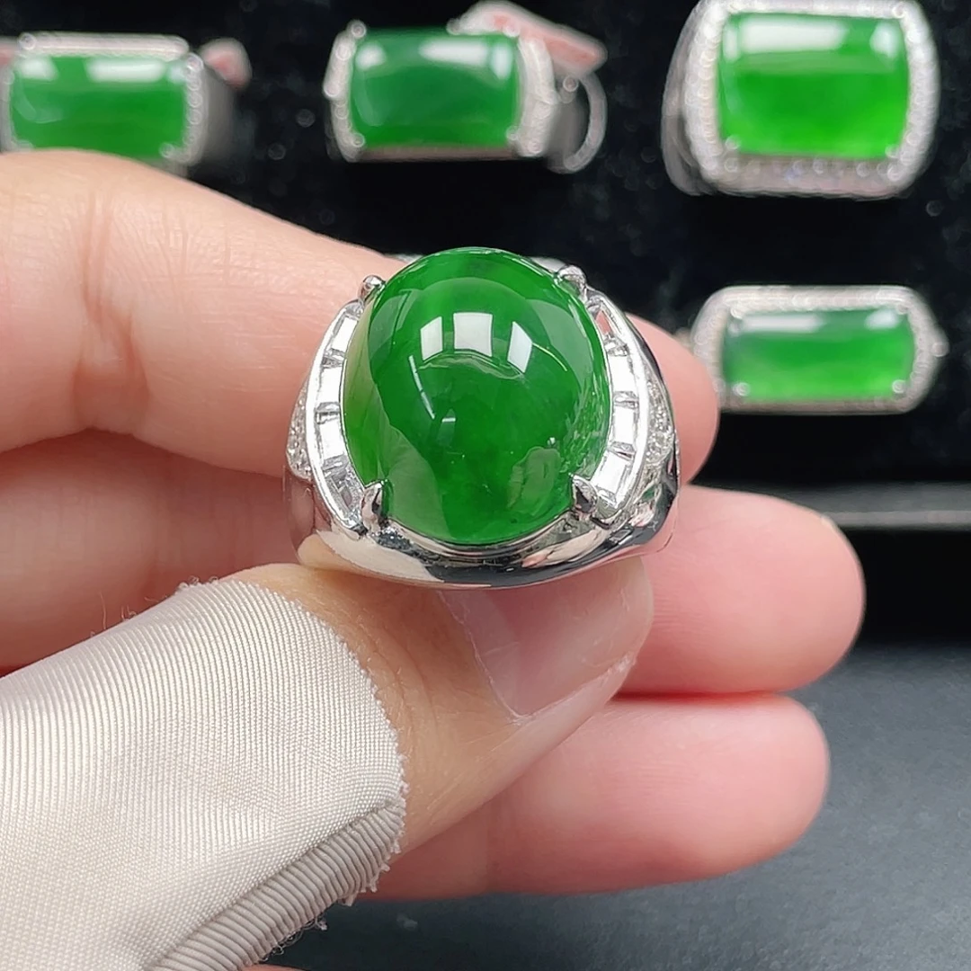 翡翠银S925镶嵌戒指天然A货翡翠没运费险4124