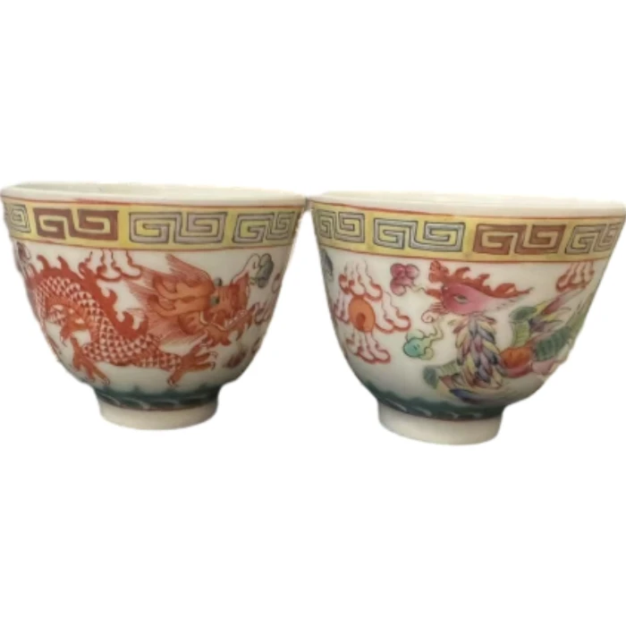 AS123清光绪粉彩龙凤纹对杯