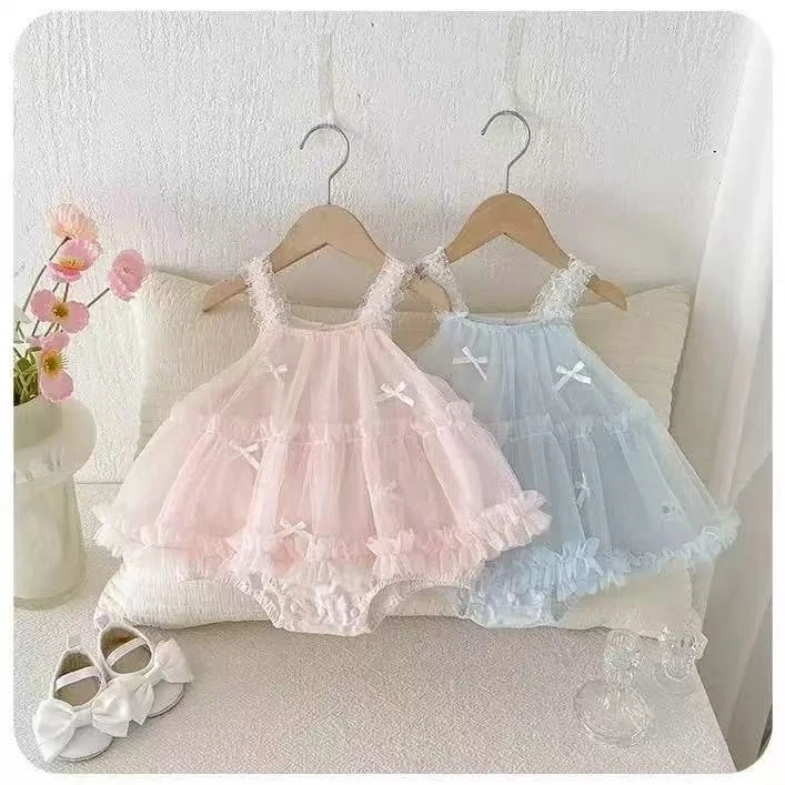 女宝宝夏季新款网纱公主包屁裙洋气甜美吊带蝴蝶结外出公主裙