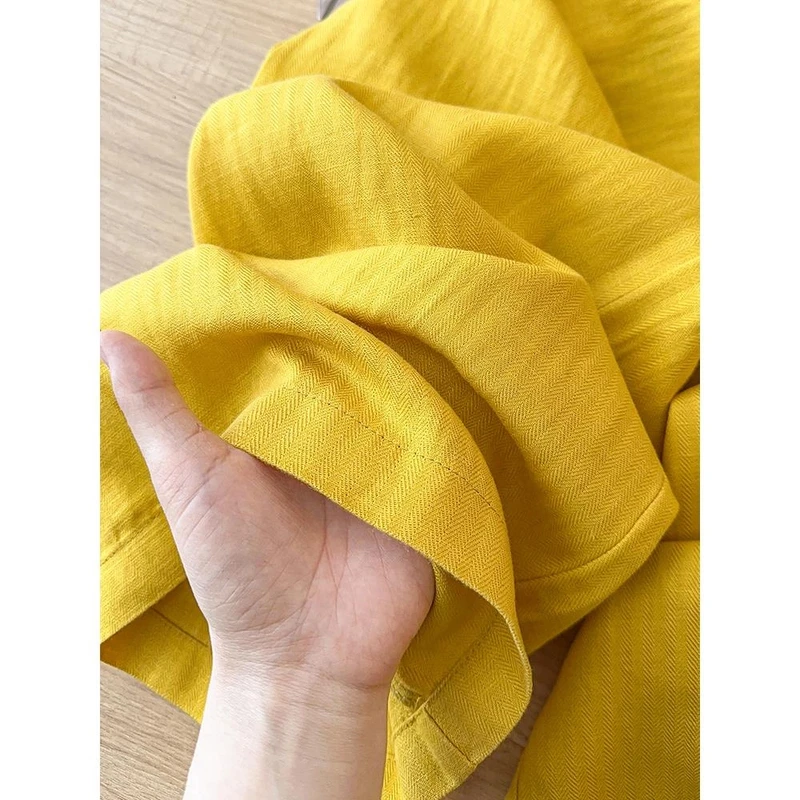 黄色天丝亚麻阔腿裤女夏季薄款2025慵懒风休闲裤蕾丝棉麻直筒裤子