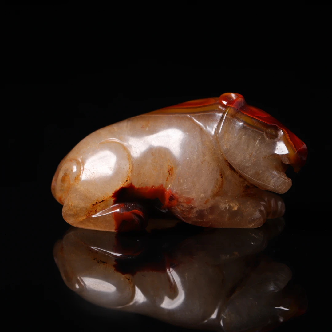 明代天然红缟玛瑙熊-NX