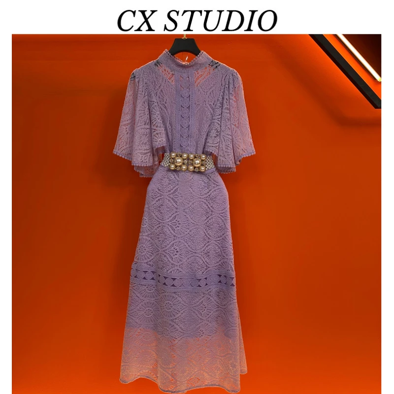 [紫色/白色]经典收腰轻奢时尚夏季连衣裙（定制女装）S6917