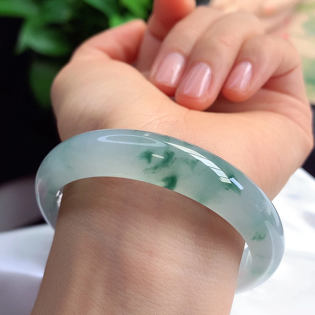未镶嵌手镯翡翠53-54圈口冰飘花清新淡雅7号