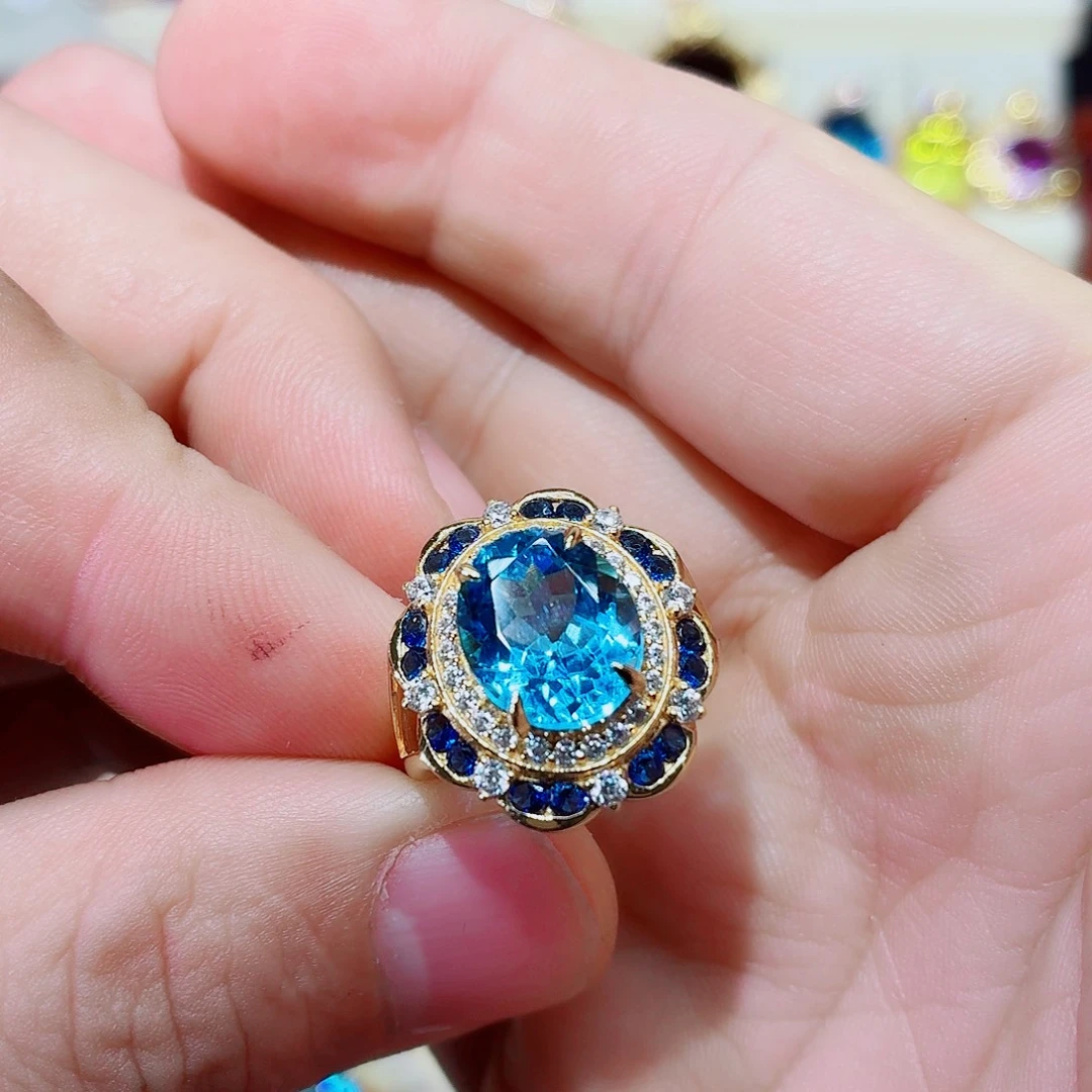 托帕石戒指银S925镶嵌