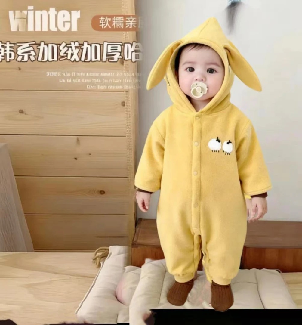冬季爬服外套哈衣奥粒绒带帽冬季加厚长袖宽松洋气短爬款通用加厚