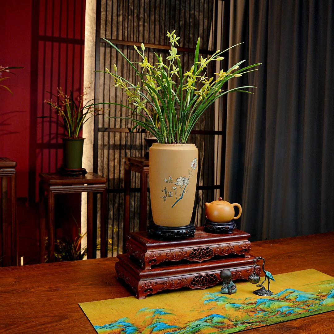 建兰铭品【仙山翠鸟】名贵兰花 宜兴大师黄段泥紫砂盆 室内好养易活