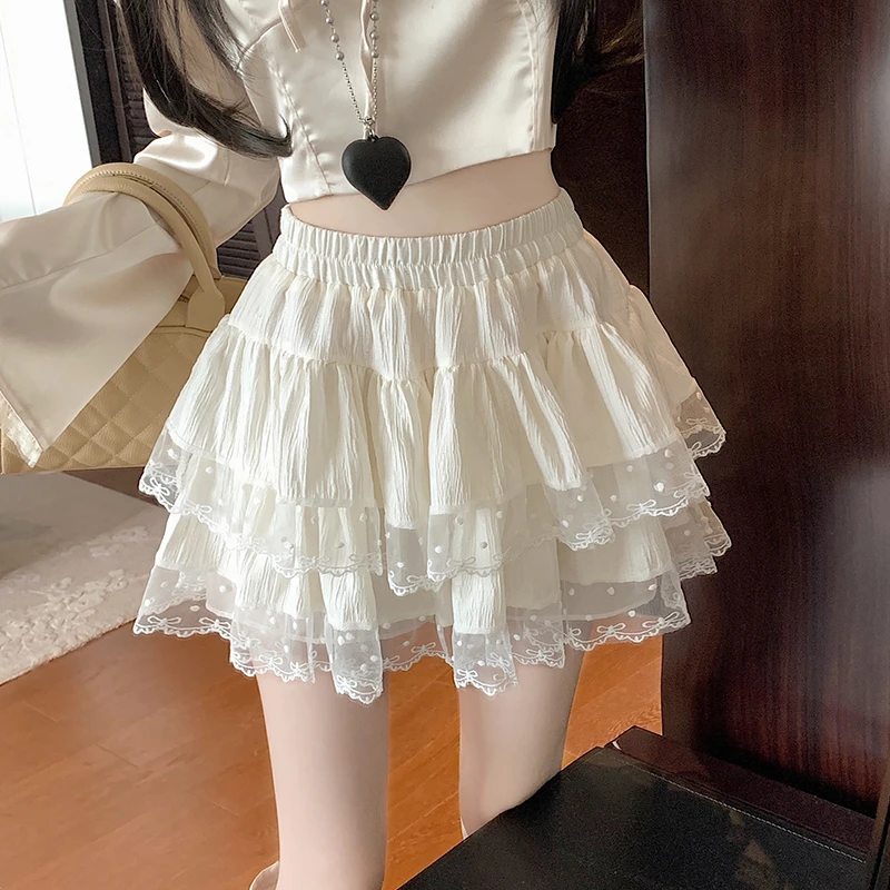 芭蕾风蕾丝花边半身裙蛋糕裙女春秋2025新款高腰防走光蓬蓬裙短裙