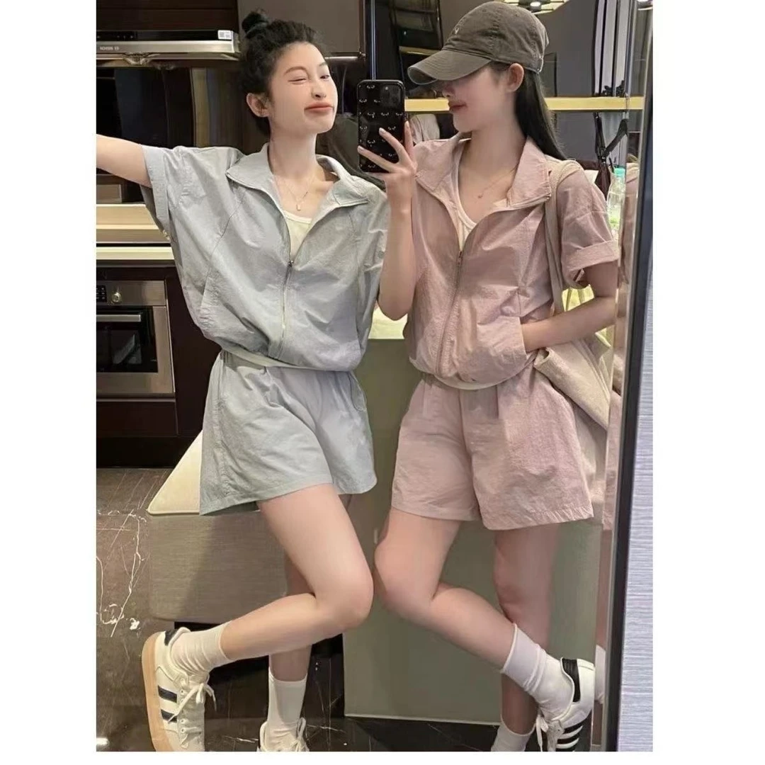 运动套装女2025夏季新款百搭时尚高级感减龄防晒衣速干短裤两件套