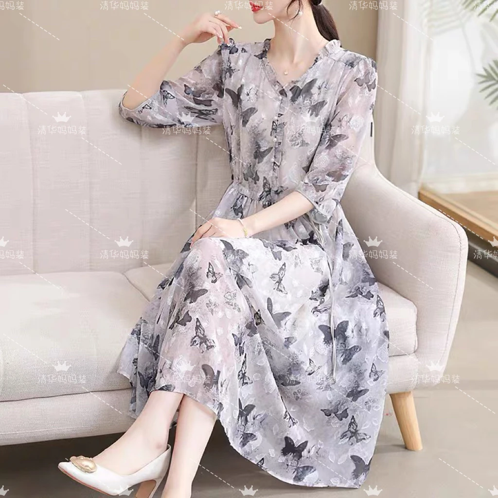 0456透气裙子小飞蝶妈妈装高妈妈装洋气显瘦气质时尚休闲修身