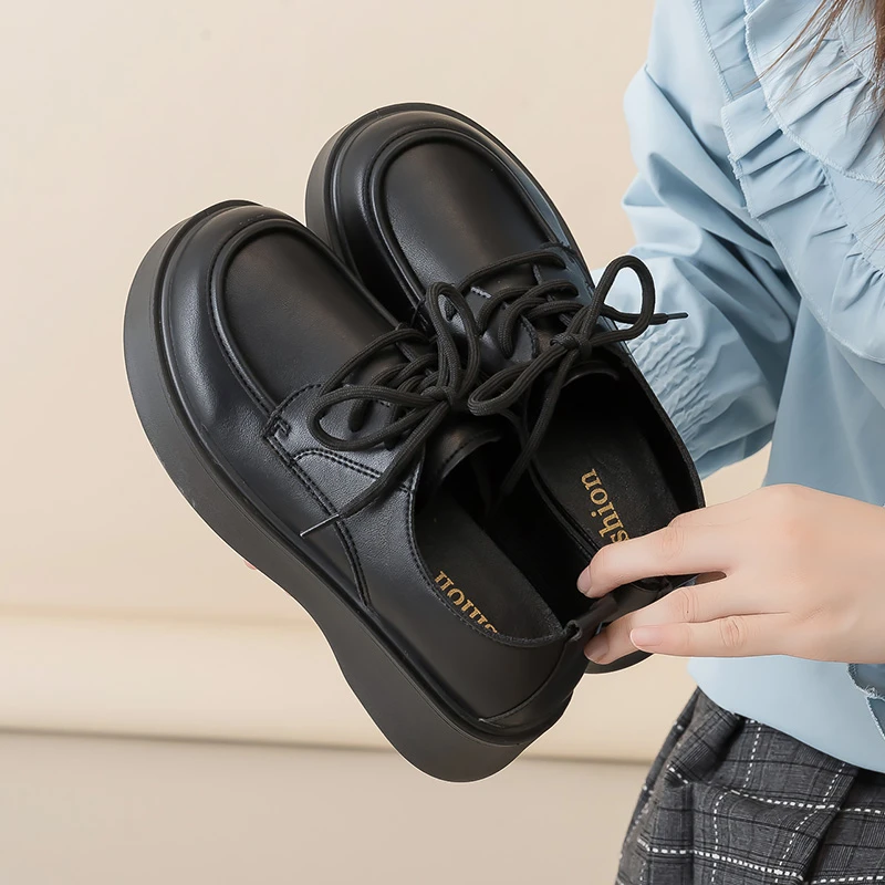 女2024秋季新款学生韩版ins潮百搭厚底乐福鞋休闲鞋FB-06//C