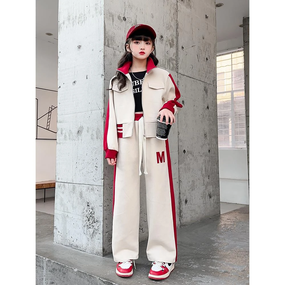 女孩运动套装春秋2025新款女大童洋气时髦休闲少女春装运动两件套