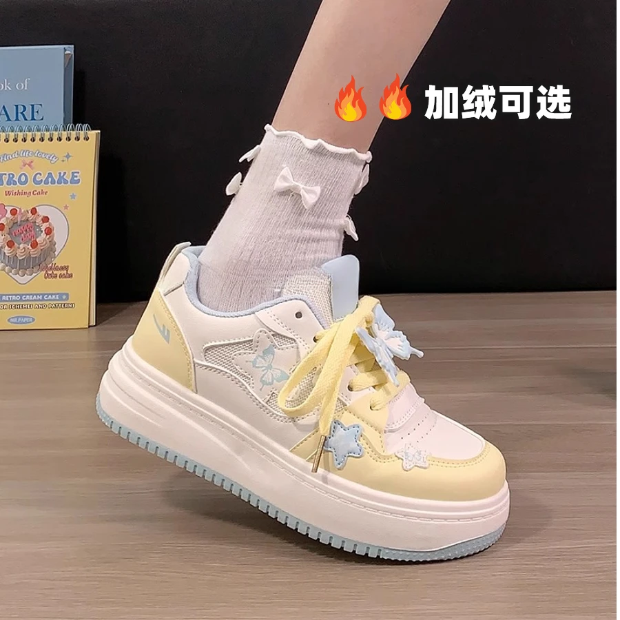 Warrior/回力爆款增高蝴蝶小白鞋女2025秋冬加绒女鞋原创潮流鞋子