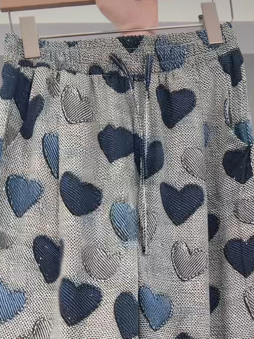 【轻奢高定】夏季重工烫钻阔腿直筒裤气质休闲印花女士百搭时尚