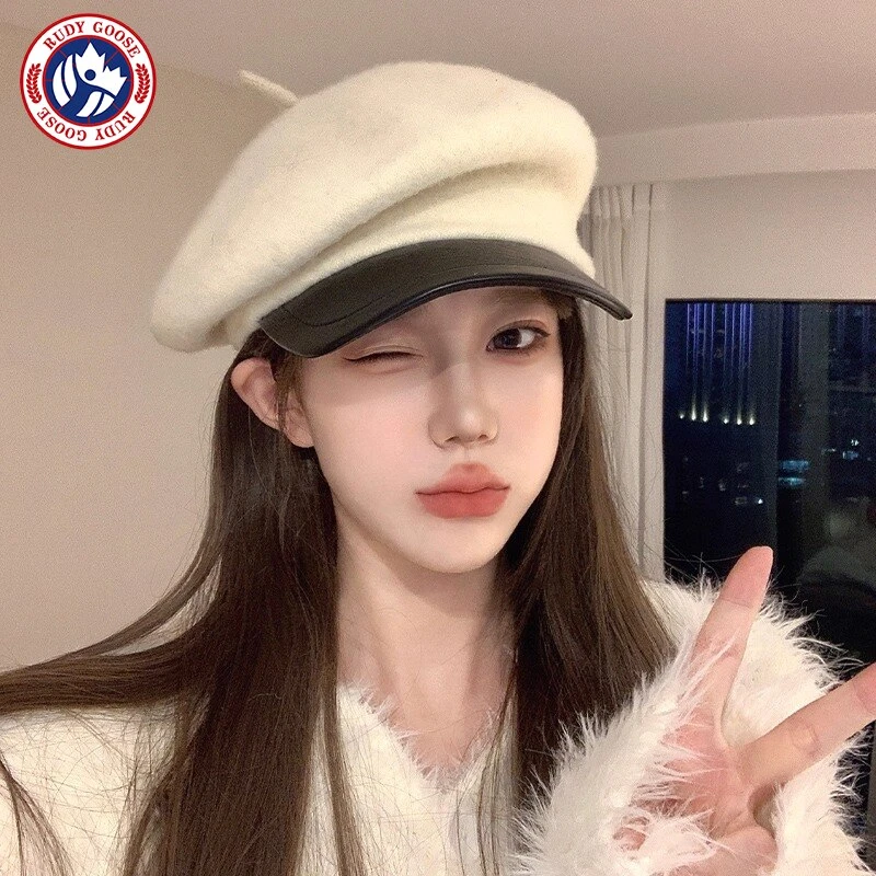 RUDY GOOSE秋冬英伦复古贝雷帽女百搭保暖显脸小八角帽报童画家帽