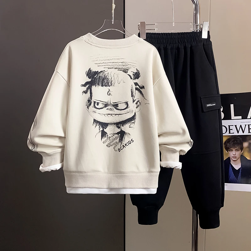 童装男童帅气时髦套装春秋款2025新款男孩运动哪吒图案卫衣两件套