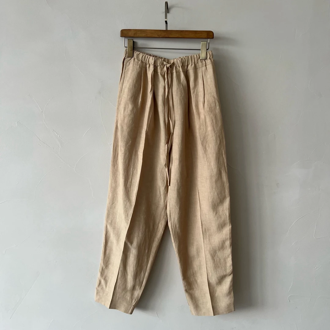既是JISHI春夏新品【意大利纸皮棉抽绳九分萝卜裤】松紧腰百搭卡其