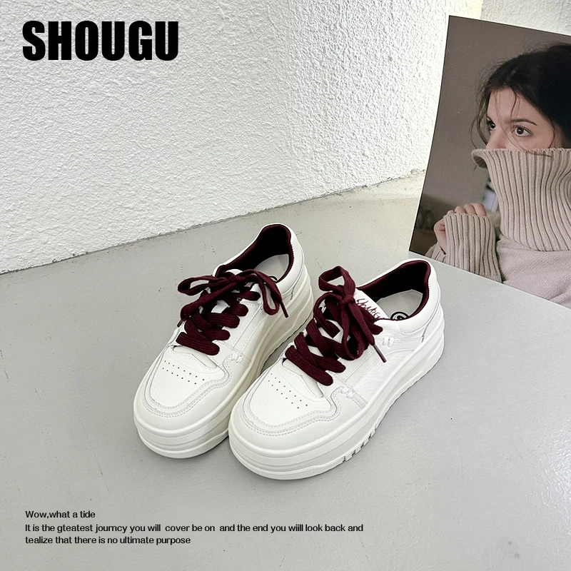 shougu/首谷圆头时尚休闲厚底小个子增高百搭板鞋轻便显瘦女鞋潮