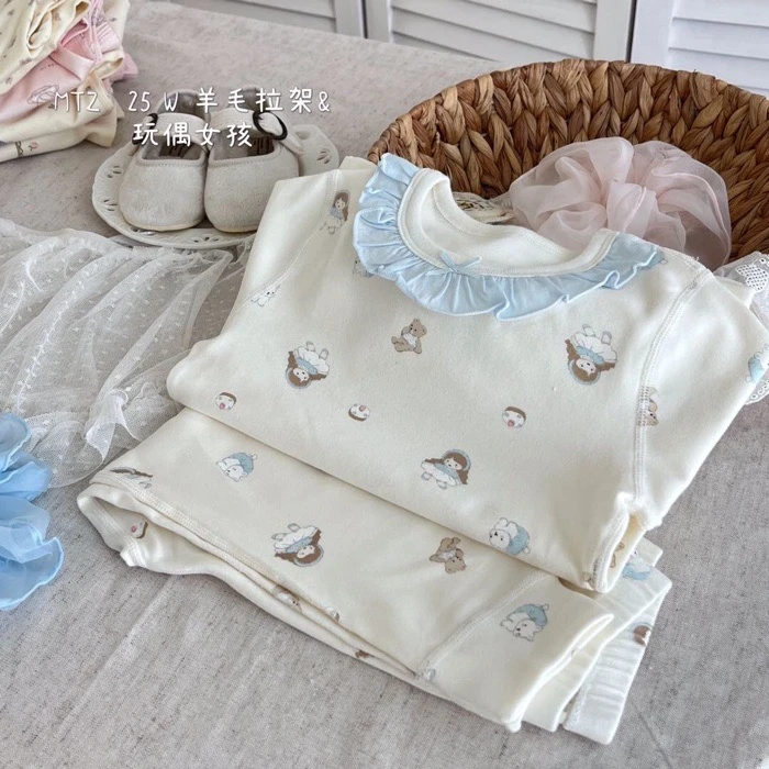 【棉兔子】女宝秋衣秋裤套装羊毛拉架280克舒绒棉纯棉无骨家居服
