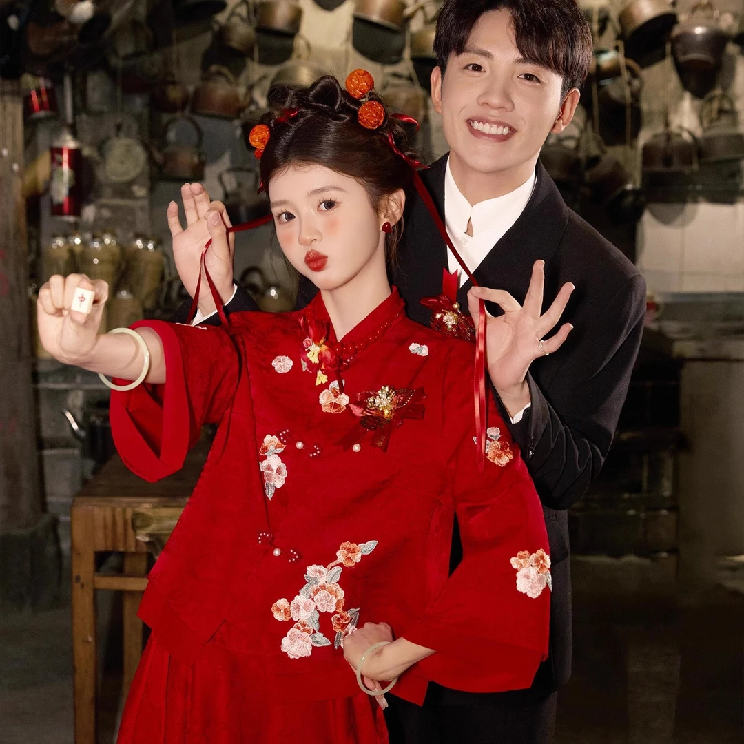 敬酒服新娘高端新中式小个子新娘结婚红色套装订婚回门出阁礼服裙