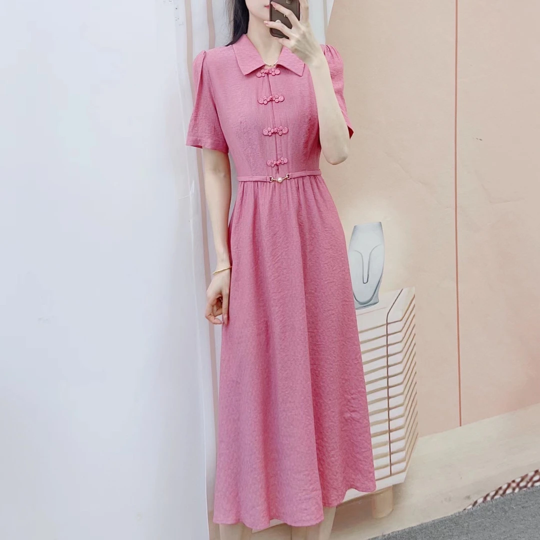 C1清仓夏季品牌专柜撤柜汉派时尚气质盘扣显瘦淑女短袖连衣裙098
