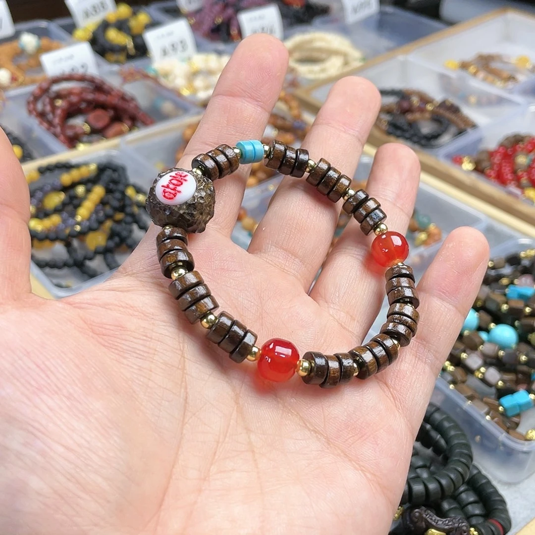 檀香木手串银S925镀金镶嵌