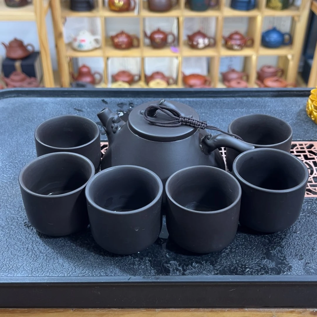 紫砂紫砂素面石瓢（一壶六杯）