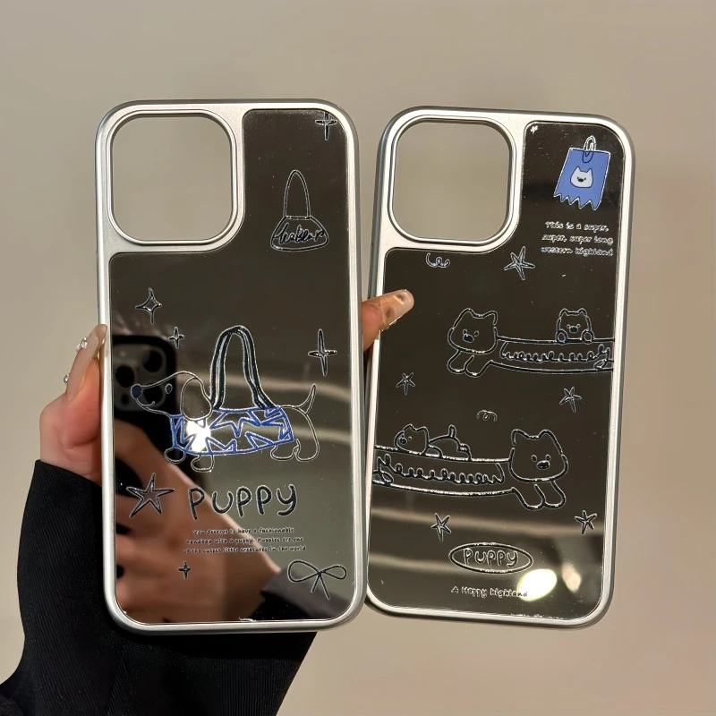 适用苹果16电镀相框手机壳iPhone15镜面华为抽象长条西高地小米15