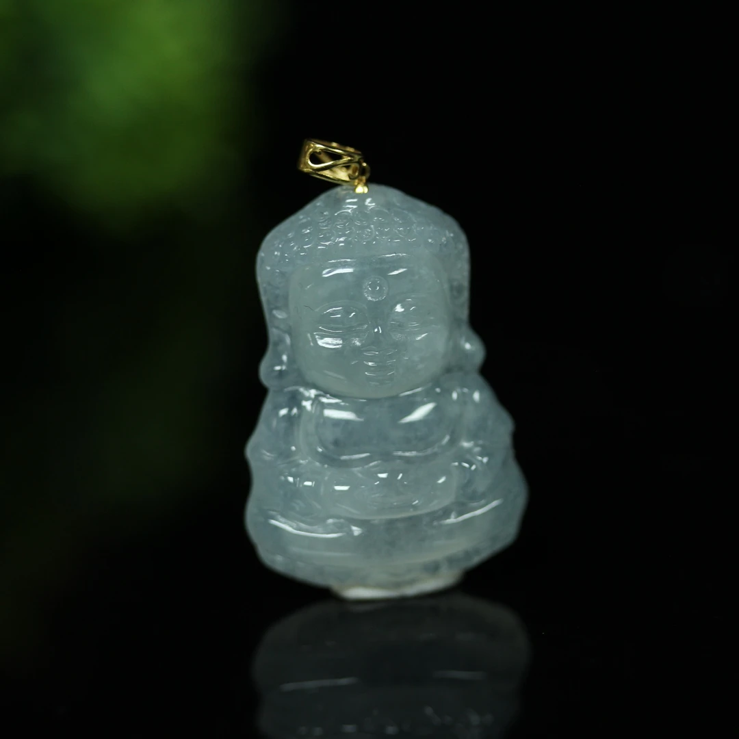 天然缅甸翡翠A货18K金镶萌佛赐福宝宝佛吊坠/01018900/拍卖