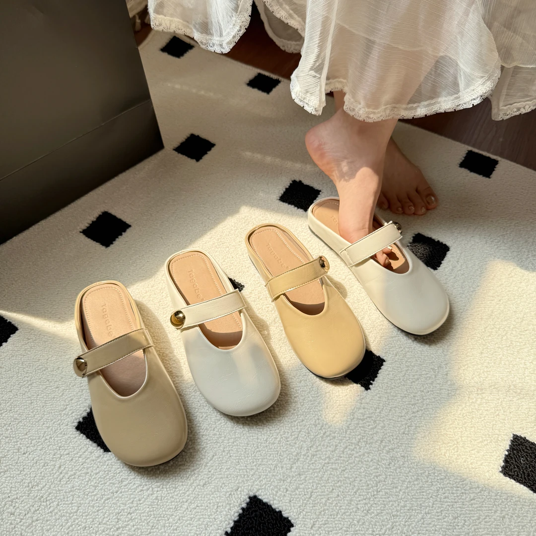 Tagabe小金豆包头拖鞋女魔术贴2025春夏新款仙女度假风平底防滑鞋